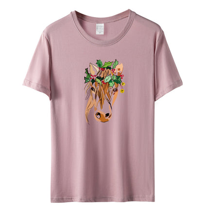 Amazon a generation of hair with green flowers horse head printed loose European and American printed ladies casual T-shirt women's jacket