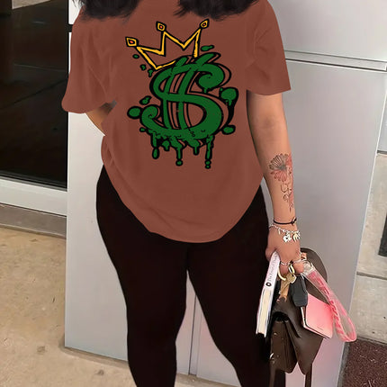 Fashion Joker Short Sleeve Leggings suit