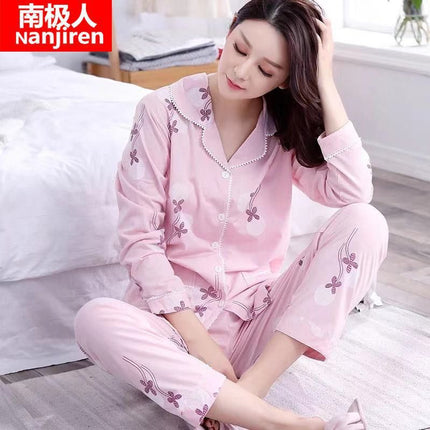 100% cotton pajamas Women's Spring and Autumn long-sleeved cotton outerwear suit Korean casual home wear