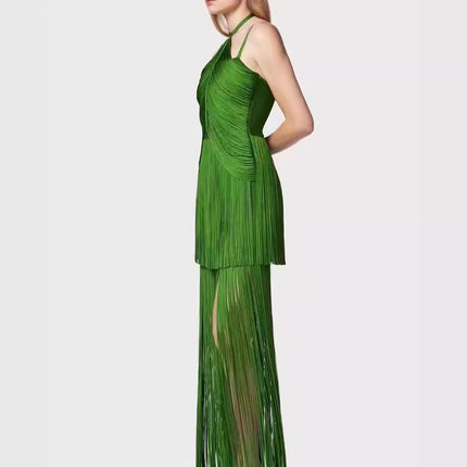 Cross-border Foreign Trade New European and American High Street Fashion Green Bandage Tassel dress Red Carpet Banquet Party Dress