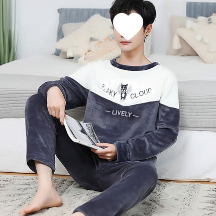 Carefully Selected Men's Winter Pajamas, Fleece-Lined and Thickeneded Suit, Flannel, Warm and Wearable, Cartoon Cute Men's Winter Home