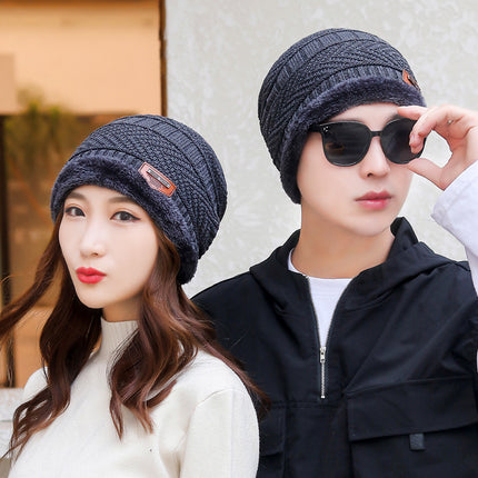 Winter Scarf Hat Two-Piece Set Fleece-Lined Warm Knitted Hat Outdoor Cycling Cold-Proof Woolen Hat Men's Pullover Hat
