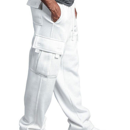 Cross-Border Export European and American New Men's Multi-Flap Pocket Pants Cargo Pants Autumn and Winter Brushed Casual Leggings Pants for Men