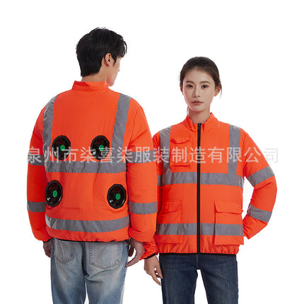 Cross-border factory direct sales reflective strip cooling air conditioning clothing spring and summer explosions outdoor work long sleeve refrigeration fan clothing