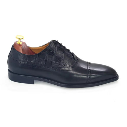 New Top-Layer Genuine Leather Men's Business Formal Shoes with Carved Square Toe Brogue Handmade Oxford Shoes