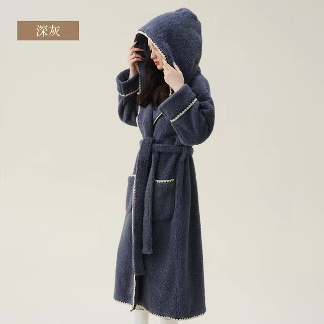 in stock autumn and winter new coral velvet padded beautiful velvet men's and women's nightgown extended bathrobe couple pajamas bathrobe