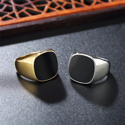 Foreign trade jewelry Europe and the United States personality simple square black oil men's ring ring