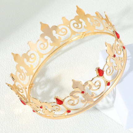 European and American Cross-Border Round Crystal Crown Ball Prince Tiara Crown Party Birthday Pair Decoration Ready-Made Factory Direct Sale