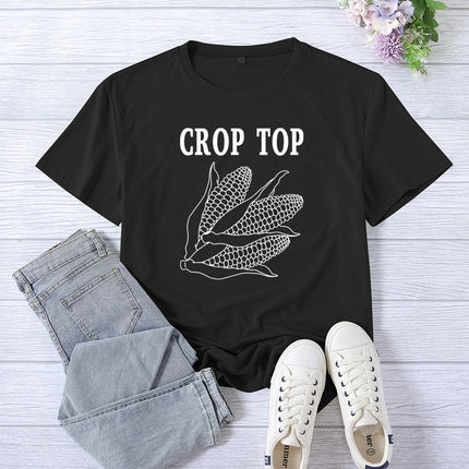 Cross-border Foreign Trade Amazon Crop Top Printed Short-sleeved Women's Summer Casual Loose Round Neck Casual All-match