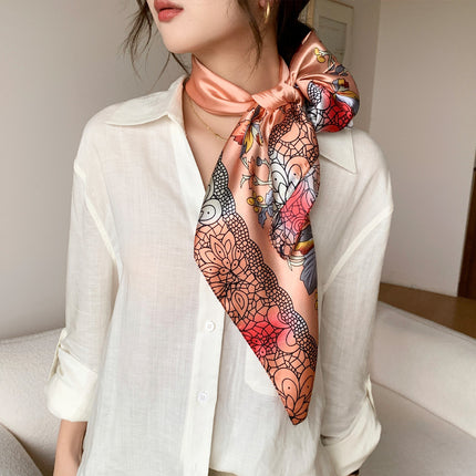 Spring and Autumn New Large Square Scarf Large Silk Scarf Decorative South Korea All-match Women's Scarf Headscarf Scarf Chic Style Hair Belt Art