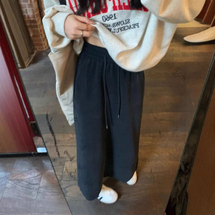 Korean Style Fleece-Lined Skirt for Women, Autumn and Winter 2025 New Drawstring High-Waisted Straight Casual Skirt, Versatile A-Line Long Skirt