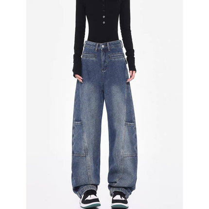 KEN STUDIO vintage work jeans women's spring new wide leg pants machete pants banana pants mop pants