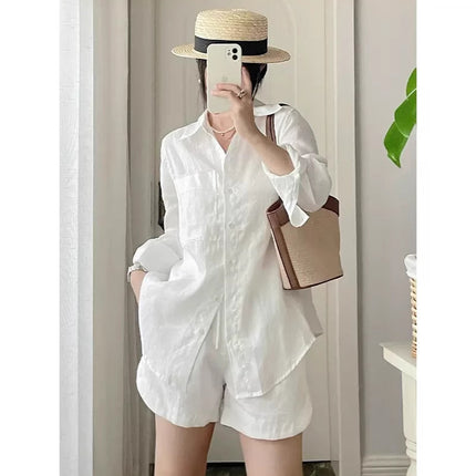 Single Piece/Complete Set Amazon Cross-Border New Set Cotton and Linen Shirt Shorts Casual Two-Piece Set Wholesale