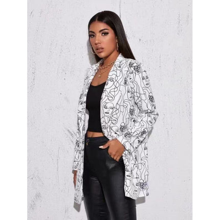 Amazon AliExpress foreign trade autumn new women's fashion printing long sleeve suit coat