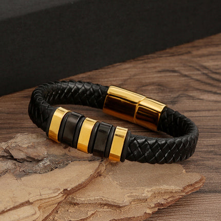 Cross-border new original design trend men's bracelet leather hand-woven stainless steel magnet buckle jewelry wholesale