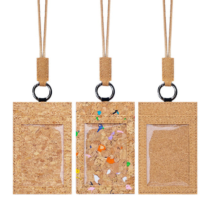 Light Luxury Cork Work Id Card Holder Vertical Style Neck-Hanging Badge Holder Custom Name Badge Access Card Holder