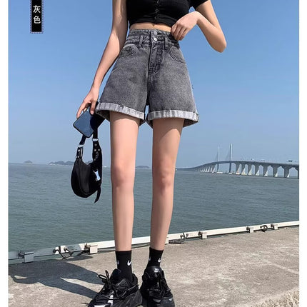 Women's Summer Thin Denim Shorts 2025 New Trendy High-Waisted Slimming Internet Celebrity Petite Loose A-Line Hot Pants