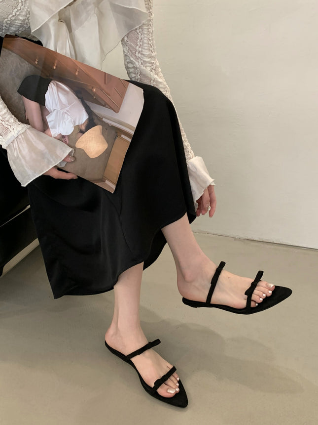 French Fairy Bow High Heels 2025 Summer New Stiletto Sandals with Open Toe Lazy Shoes