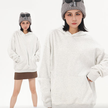 Spring and Autumn Heavy 380g Big terry Shoulder Hooded Sweater Women's American Fashion Brand Loose Solid Color All-match Couple Hoodie
