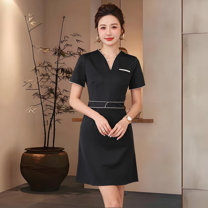 Summer Beauty Salon Short-Sleeved Technician Uniforms for Women, High-End Spa Club Foot Bath and Head Therapy Beautician and Waitress Work Uniforms