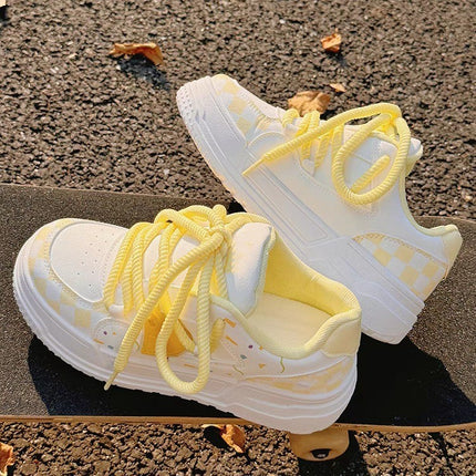 Spring and Autumn New Dopamine Sneakers Fashionable All-match Low-top White Shoes Women's Thick-soled Student Sports Casual Shoes