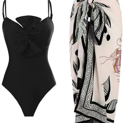 Bikini One-Piece Bow Pure Color Backless Swimsuit Amazon Bikini Aliexpress Multi-Color European and American Swimsuit for Women