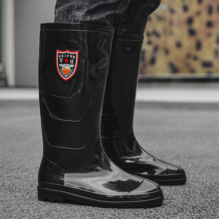 Rain Boots Men's Medium-High Outdoor Labor Protection Water Boots Men's Thick-Soled Construction Site Rain Boots Non-Slip Kitchen Rubber Shoes Waterproof Car Wash Shoes