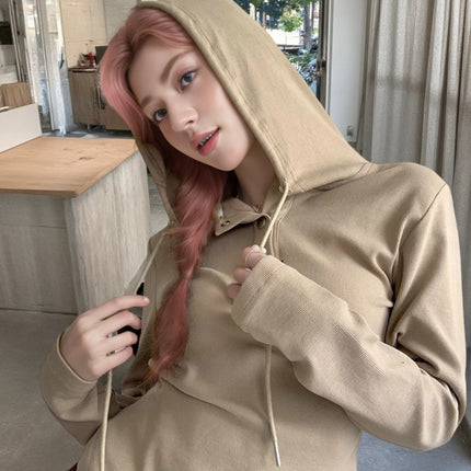 Cross-Border 2025 New Sweet Style Hooded Long-Sleeved T-Shirt Spring & Fall Slimming Age-Reducing Elegant Top Factory Direct Sales Model