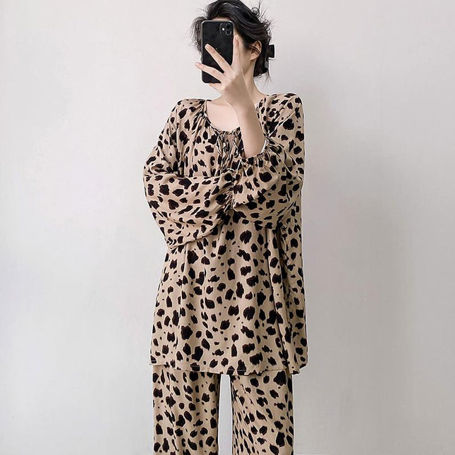 2025 New Leopard Print Cotton Silk Pajamas Women's Summer Thin Long-sleeved High-end Outwear Spring and Autumn plus size Home Clothes
