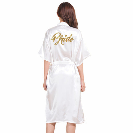 Cross-Border Bronzing Bride Women's Summer Thin Cardigan Nightgown with Printed Long Short-Sleeved Wedding Makeup Dressing Gown Accessible Luxury