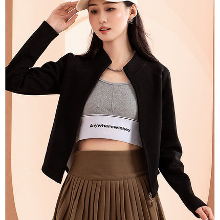 Autumn and Winter New Graphene Self-heating Vertical Collar Short Coat Slim-fit All-match Double-sided Fleece Sweater Casual Slim-fit Cardigan
