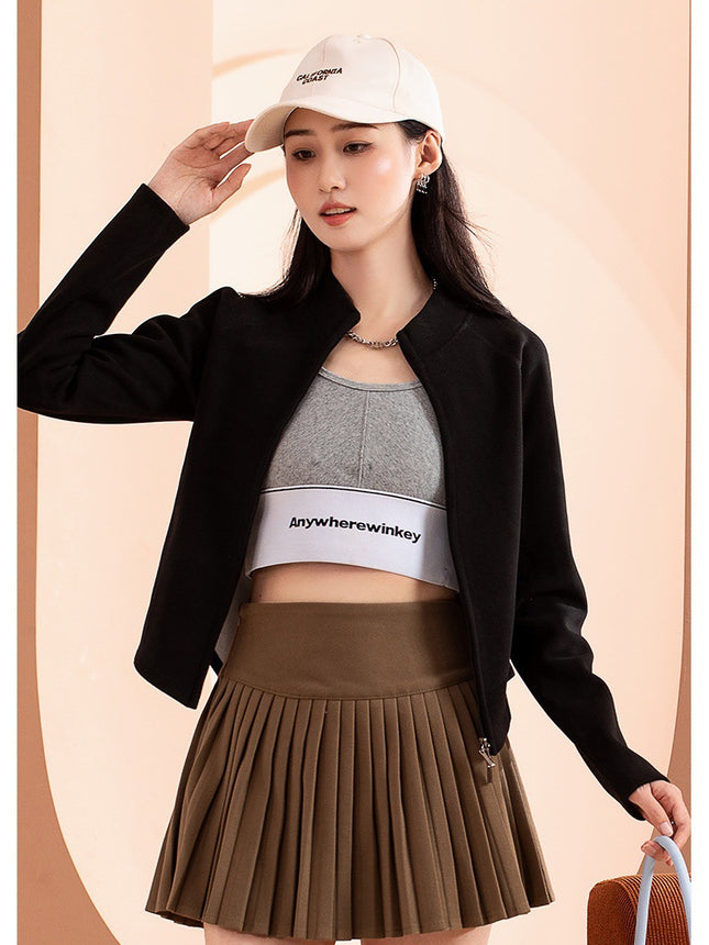 Autumn and Winter New Graphene Self-heating Vertical Collar Short Coat Slim-fit All-match Double-sided Fleece Sweater Casual Slim-fit Cardigan