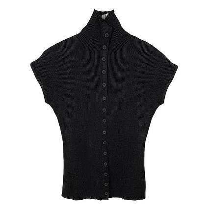 South Korea Dongdaemun Sexy Elegant Slim-fit Slimming Figure Feminine Single-breasted Short-sleeved Knitted T-shirt Top