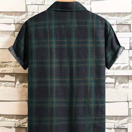 Fashion Men's Green Cotton Linen Men's Short-sleeved Shirt Casual Men's Shirt Summer 2025 New Cross-border Exclusive