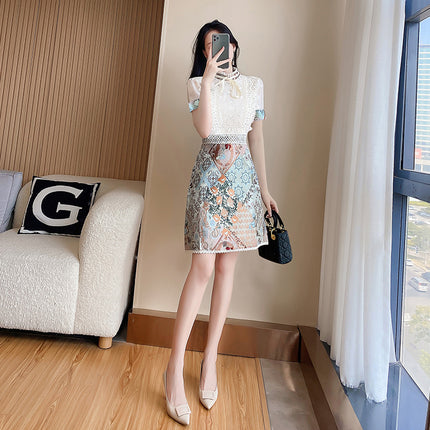 French Style Lace Dress Women's Summer 2023 Summer Dress New Style Celebrity Elegant Slimming Hip One-Step Floral Dress Trendy