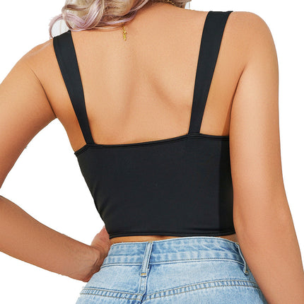 Women's Summer Skin-Friendly Milk Silk Button-Up Camisole with Underwire, Suitable for Outerwear or Layering, Featuring a Slimming Design and Beautiful Back Design