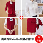 wine red Suit Vest Long Sleeve Shirt Skirt / S