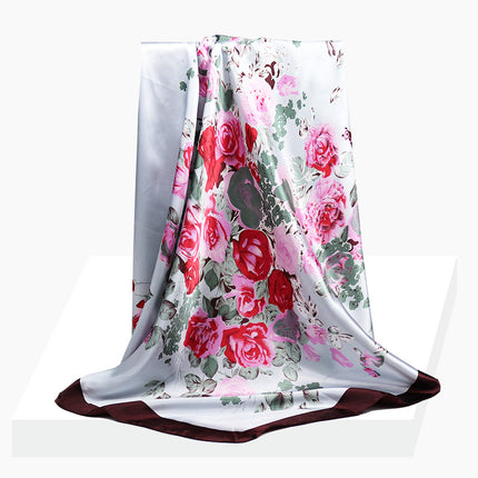 Spring and Autumn New 90 Square Scarf Printing Silk Satin Hangzhou Scarf Square Scarf Shawl Gift Factory Wholesale