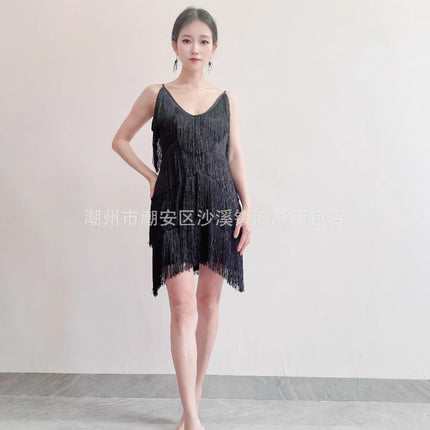 European and American Deep V Tassel Skirt Dress Latin Dance Skirt Dance Costume Stage Ball Performance Costume Performance Costume Dance Skirt