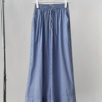 Dorothy's New Autum Product Blue Stripesd Relaxed Wear Stripesd Wide-Leg Pants Women's Loose Drawstring Casual Pants