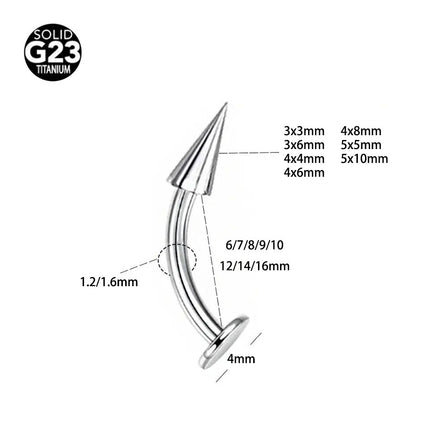 G23 titanium alloy flat-bottomed curved rod internal thread pointed cone devil lip nail ear bone nail puncture jewelry 6~16mm length