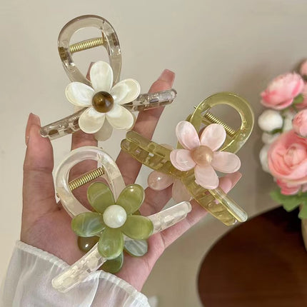 Korean Acrylic Flower Clip for Women, Versatile Medium Size Ins Small Fragrance Style Pastoral Half-Tied Clip Hair Accessory Pastoral Style