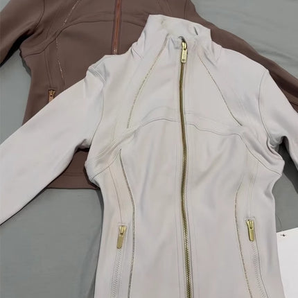 Lulu Same Style Spring and Autumn Women's Sports Jacket Yoga Clothes Top Casual Outdoor Collar Long Yoga Long Sleeve Jacket