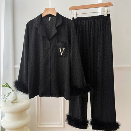 [Charming light feather] high-definition feather pajamas for women autumn and winter light luxury ins high-grade European and American fashion home wear for women