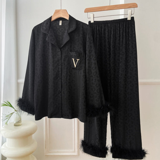 [Charming light feather] high-definition feather pajamas for women autumn and winter light luxury ins high-grade European and American fashion home wear for women