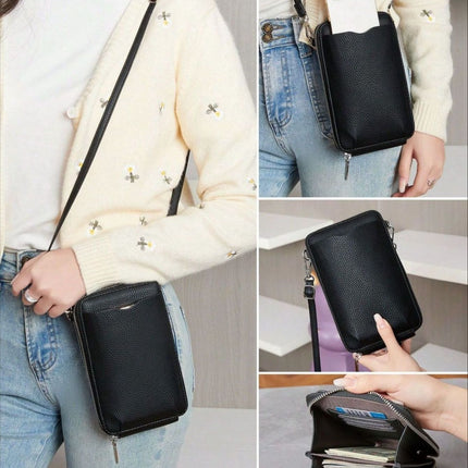 2024 New Mini Litchi Pattern Mobile Phone Bag Wallet Fashionable Women's Multifunctional Crossbody Small Bag Simple Shoulder Bag