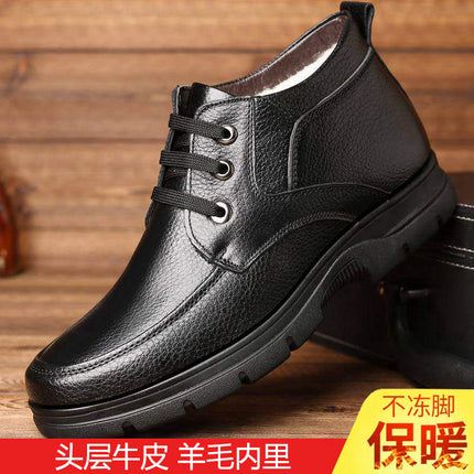 Men's Cotton Shoes Men's Winter Warm fleece-lined Cotton Leather Shoes Middle-aged Genuine Leather 2025 Winter Middle-aged and Elderly Dad Shoes Cross-border