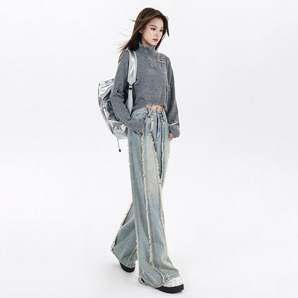 187 New 2025 Spring Jeans Women's Rust-edge Design Wide-leg Slightly-fit Straight Pants