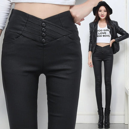 Women's Popular Outer Wear Plus Velvet Leather Pants 2025 Autum New High-Waist Slimming Look Thickeneded Fashionable Matte Coated Pants for Women