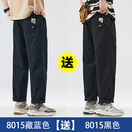 American Pure Cotton Cargo Pants Men's Loose Straight 2025 Spring, Autumn and Summer New Casual Sports Wide-Leg Long Pants